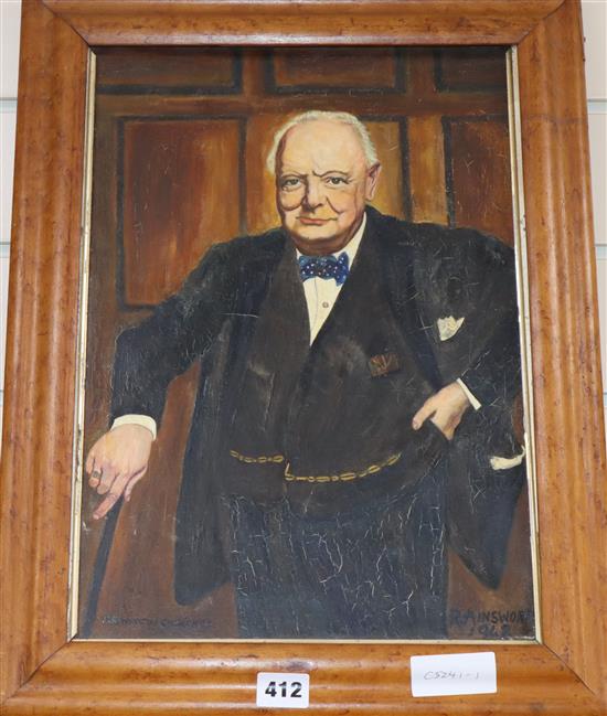 R. Ainsworth, oil on canvas, Portrait of Winston Churchill, signed and dated 1948 40 x 28cm